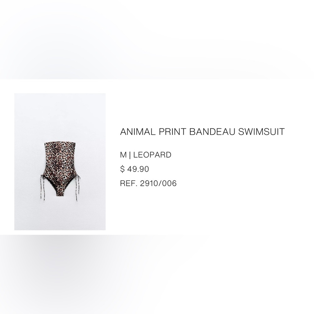 Zara animal print one piece bandeau swimsuit. Leopard Size M. new with tag